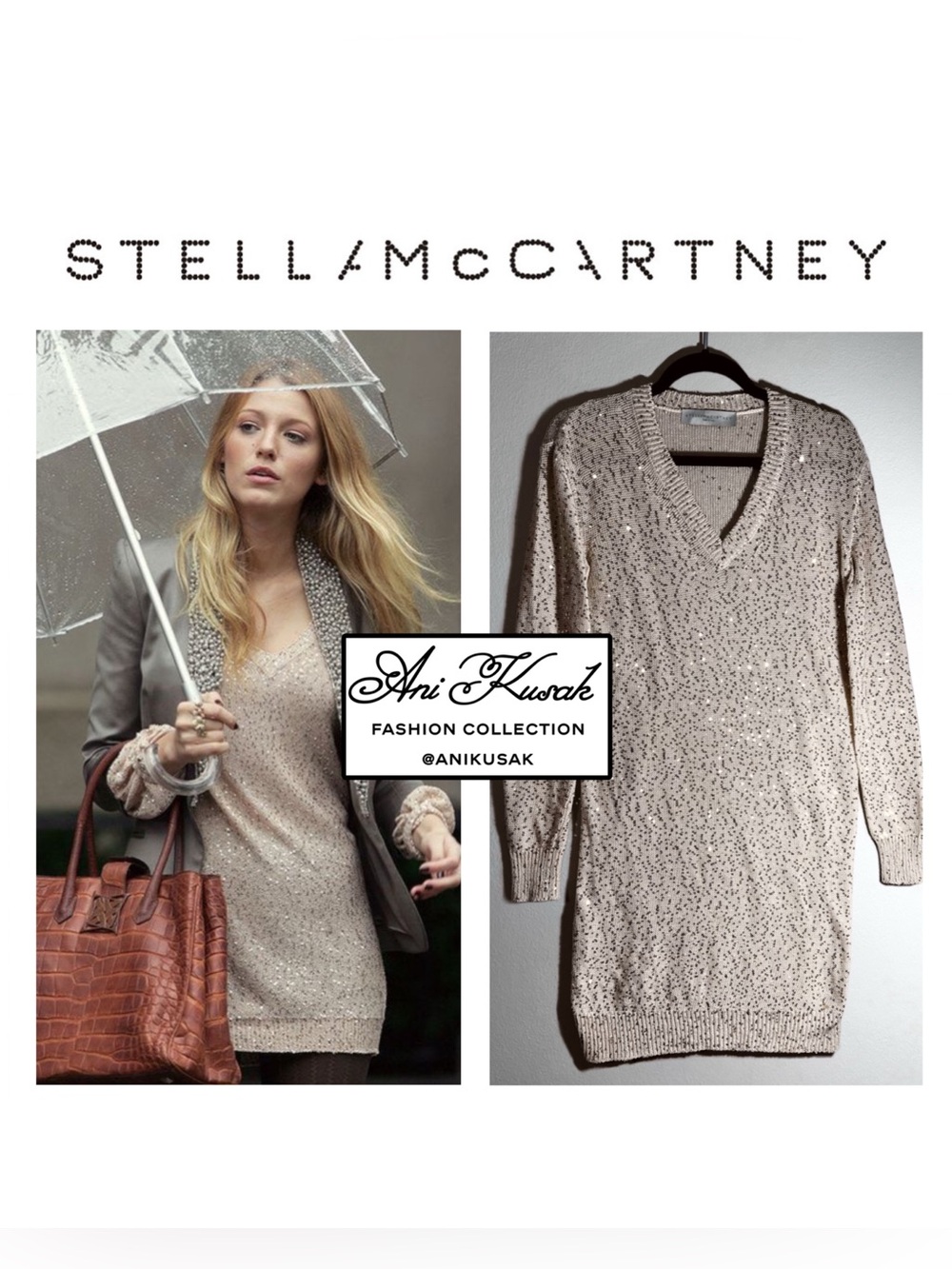 Stella McCartney Sequin Sweater Dress ASO Serena Van Der Woodsen